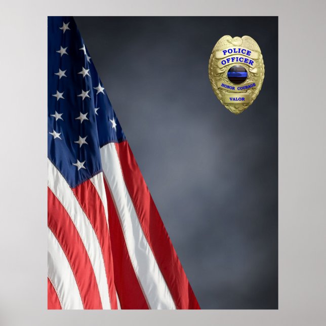 COMPACT POLICE PHOTO BACKDROP - Flag and Badge Poster (Front)
