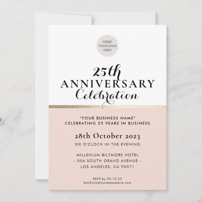 COMPANY ANNIVERSARY elegant black blush pink gold Invitation (Front)