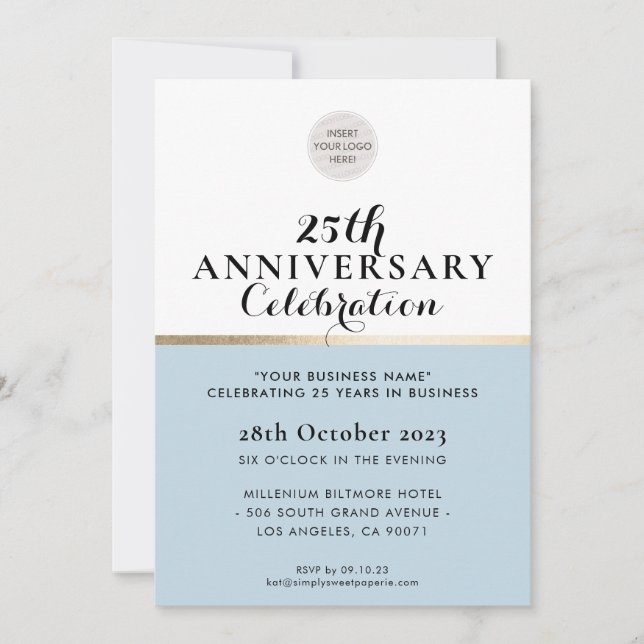 COMPANY ANNIVERSARY elegant black pale blue gold Invitation (Front)