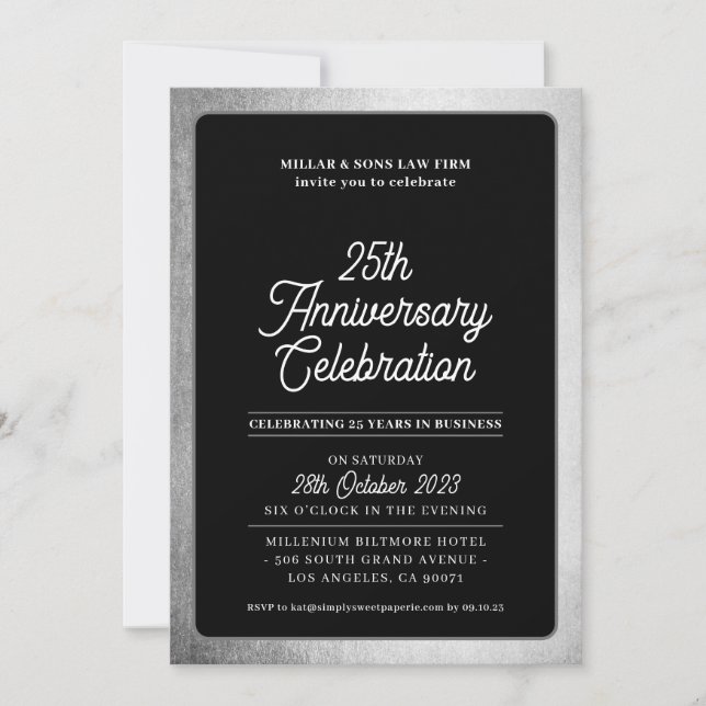 COMPANY ANNIVERSARY modern business black silver Invitation (Front)