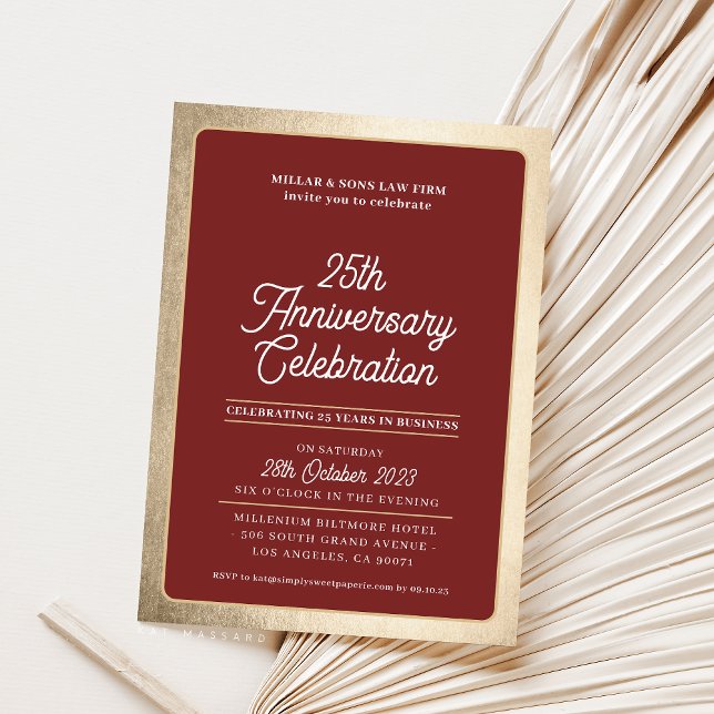 COMPANY ANNIVERSARY modern business maroon gold Invitation (Creator Uploaded)