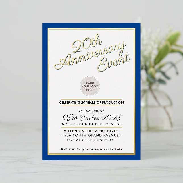 COMPANY ANNIVERSARY PARTY modern logo blue gold (Standing Front)