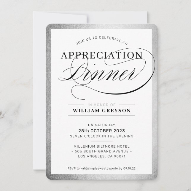COMPANY APPRECIATION DINNER modern business silver Invitation (Front)
