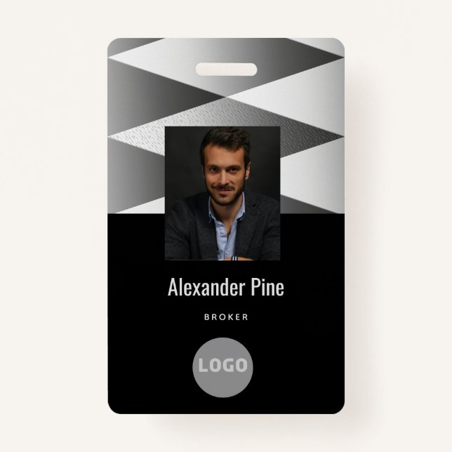 Company Black White Employee ID Logo Name Photo ID Badge (Front)