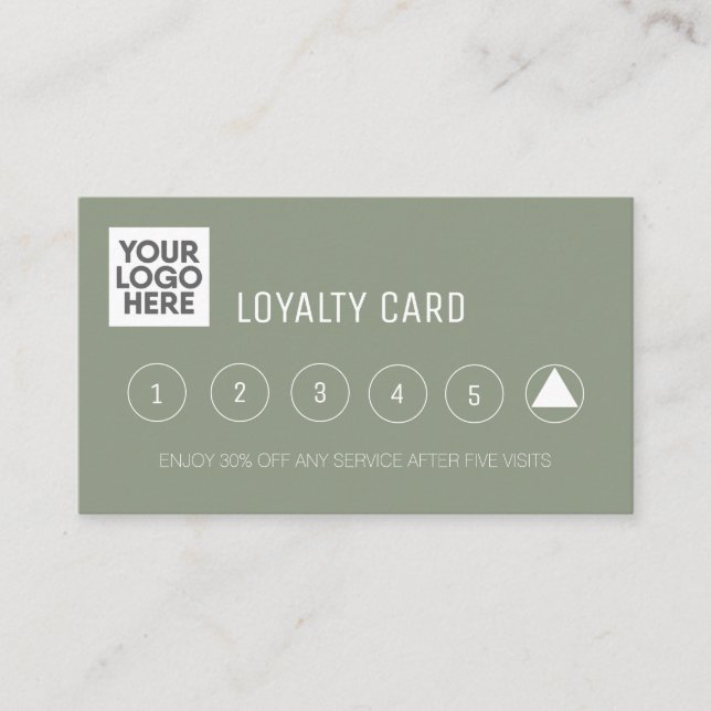 Company Business Add Logo Professional Sage Green  Loyalty Card (Front)