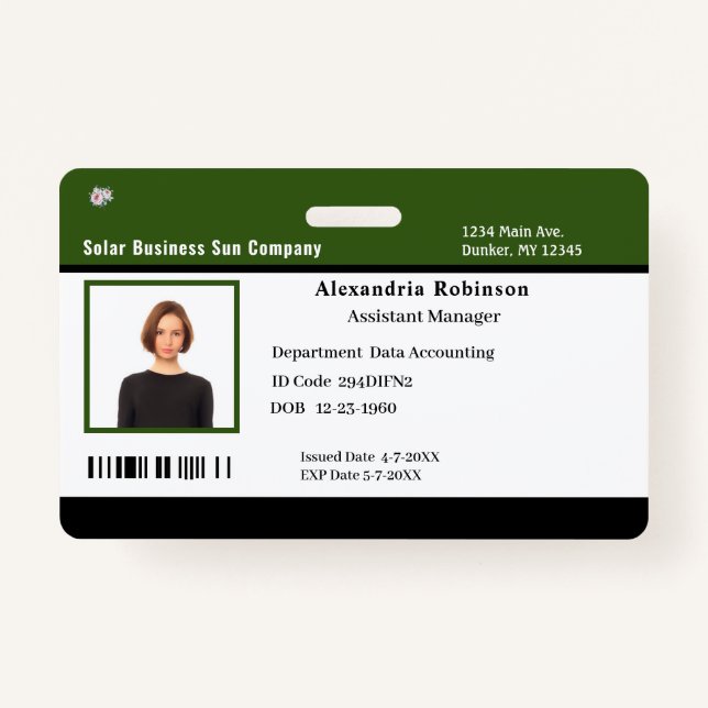 Company Business Employees ID Identification ID Badge (Front)