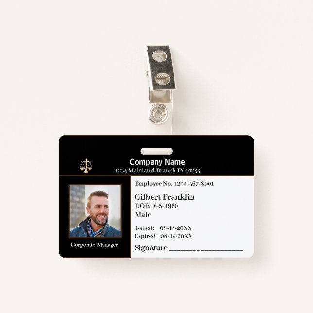 Company Business ID Identification Logo Custom  ID Badge (Front with Clip)