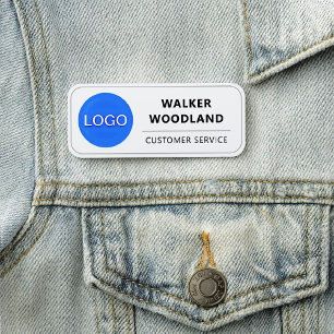 Company Business Logo, Custom Clean White Employee Name Tag