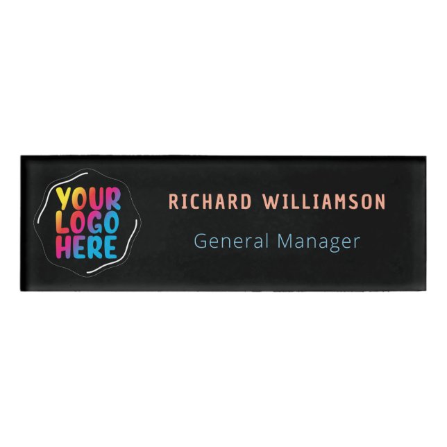 Company Business Logo Employee Black Name Tag (Front)