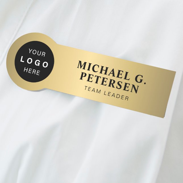 Company business logo faux gold employee name tag (Creator Uploaded)