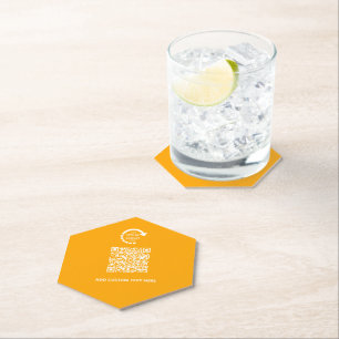 Company Business Logo QR Code Retro Gold Paper Coaster