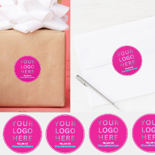 Company Business Logo & Social Media   Create Pink Classic Round Sticker