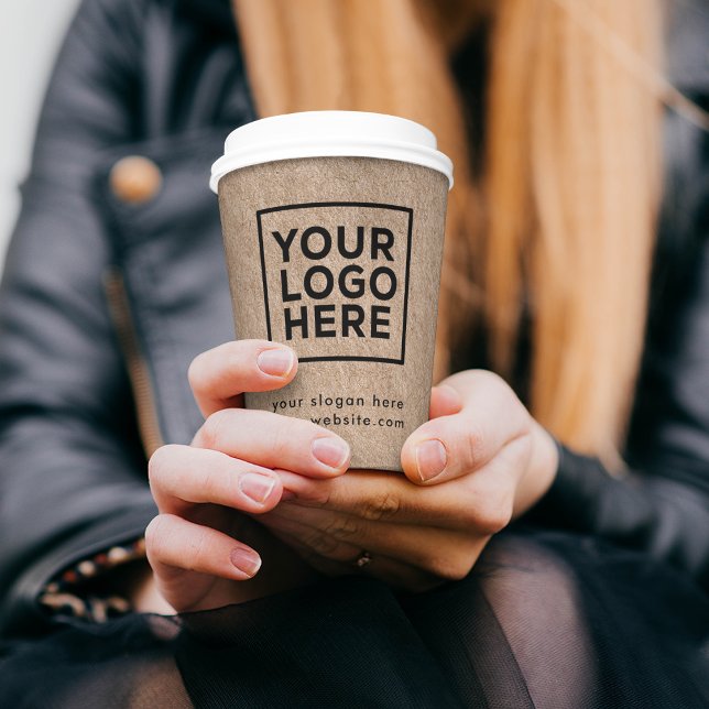 Company Business Logo Stylish Rustic Kraft Paper Cups (Creator Uploaded)