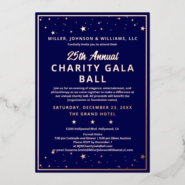 Company Charity Gala Ball Elegant Blue Rose Gold (Front)