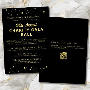 Company Charity Gala Ball Fundraiser Black Gold Invitation