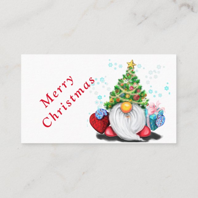 Company Christmas Business Card Gnome with Gift (Back)