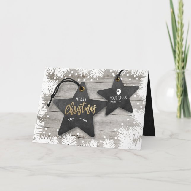 Company Christmas Holiday Card with Logo and Stars (Front)