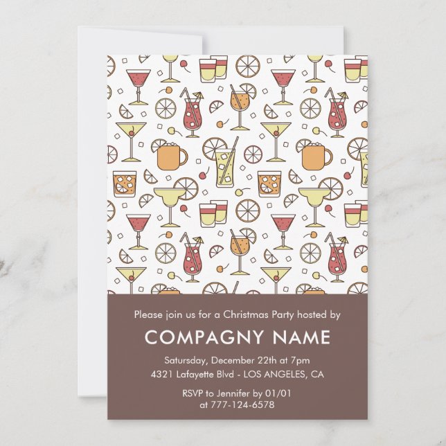 Company Christmas Party Cocktail Pattern  Invitation (Front)