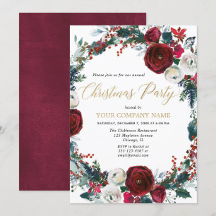 Company Christmas party elegant burgundy gold Invitation