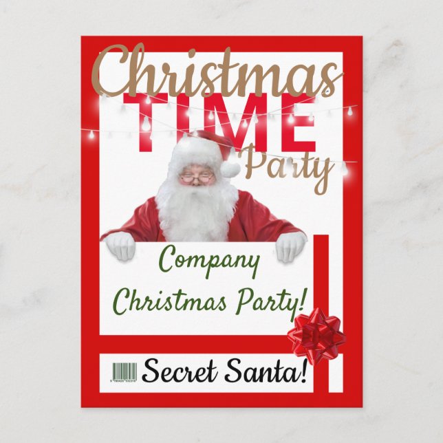 Company Christmas Party red Santa employee gift Invitation Postcard (Front)