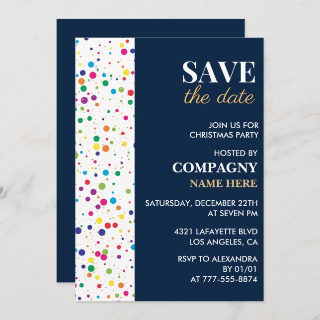 Company Christmas Party Save the date Confetti Invitation (Front/Back)