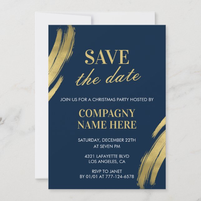 Company Christmas Party Save the date Navy Gold Invitation (Front)