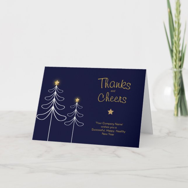 Company Christmas Thank You Cards Custom Blue (Front)