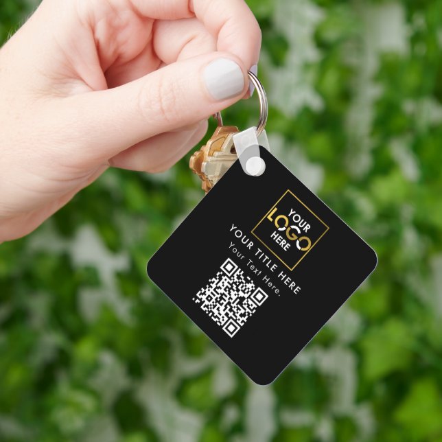 Company Corporate Business Logo QR Code & Text Key Ring (Hand)