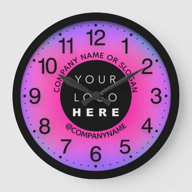 Company Custom Logo Pink Purple Name Slogan  Large Clock (Front)