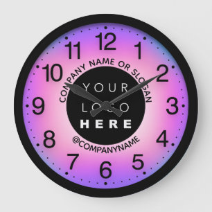 Company Custom Logo Pink White Name Slogan   Large Clock