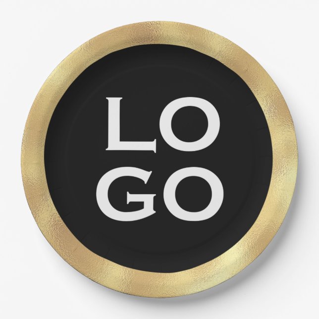 Company Custom Logo with Gold Frame on Black Paper Plate (Front)