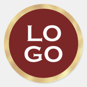 Company Custom Logo with Gold Frame on Burgundy Classic Round Sticker