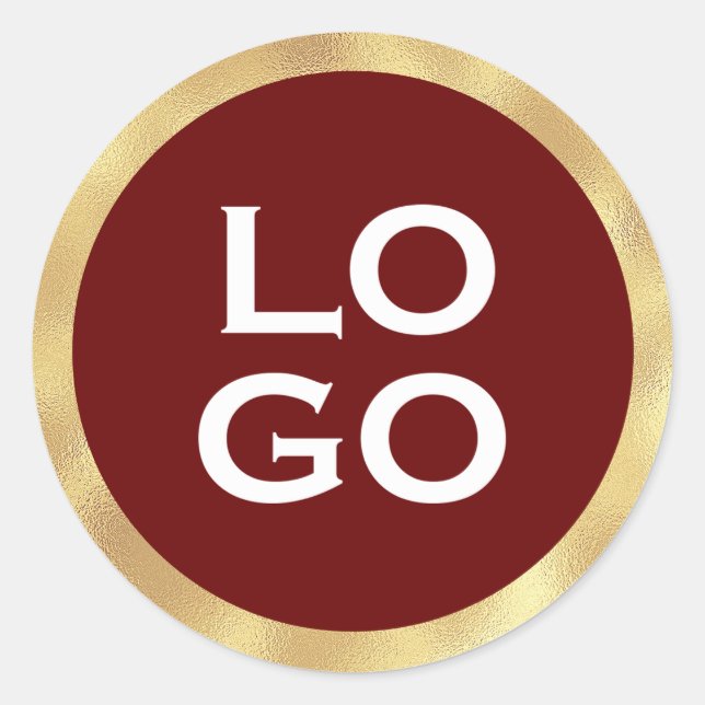 Company Custom Logo with Gold Frame on Burgundy Classic Round Sticker (Front)
