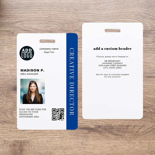 Company Custom QR Code Photo Employee ID ID Badge (Company Custom QR Code Photo Employee ID Badge)