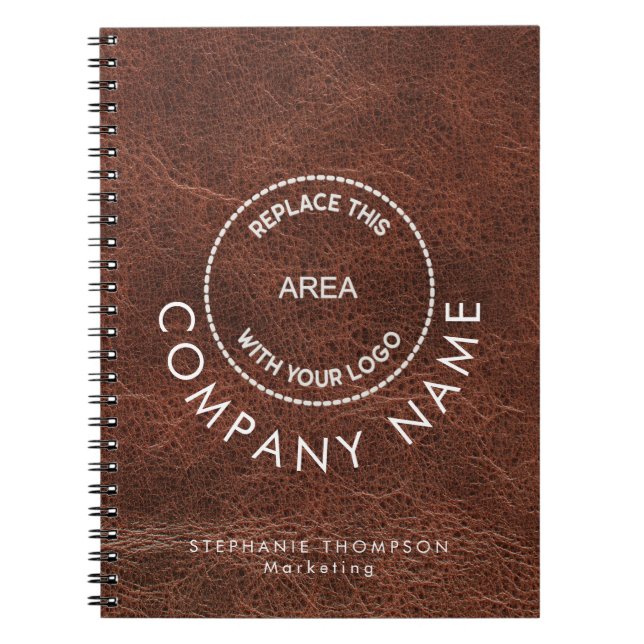 Company Employee Name Logo Brown Faux Leather  Notebook (Front)