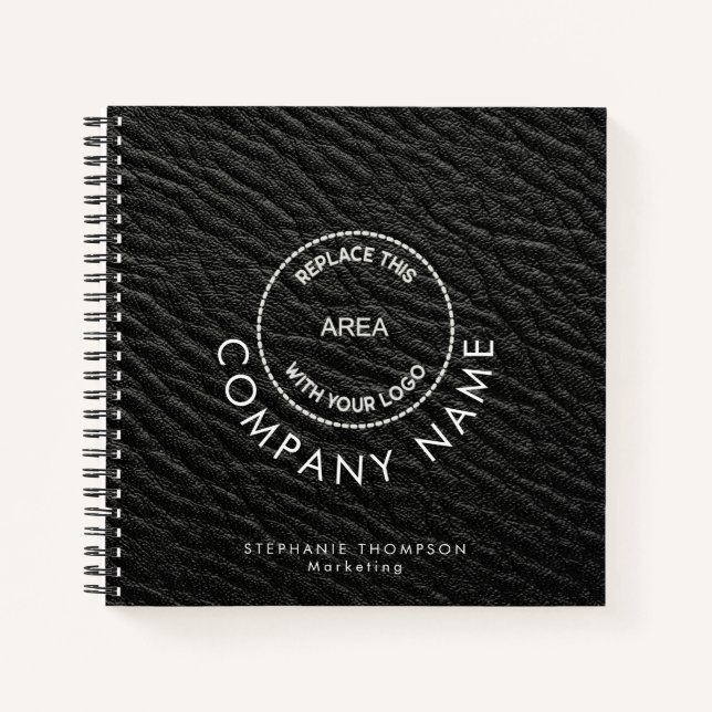 Company Employee Name Logo QR Black Faux Leather  Notebook (Front)