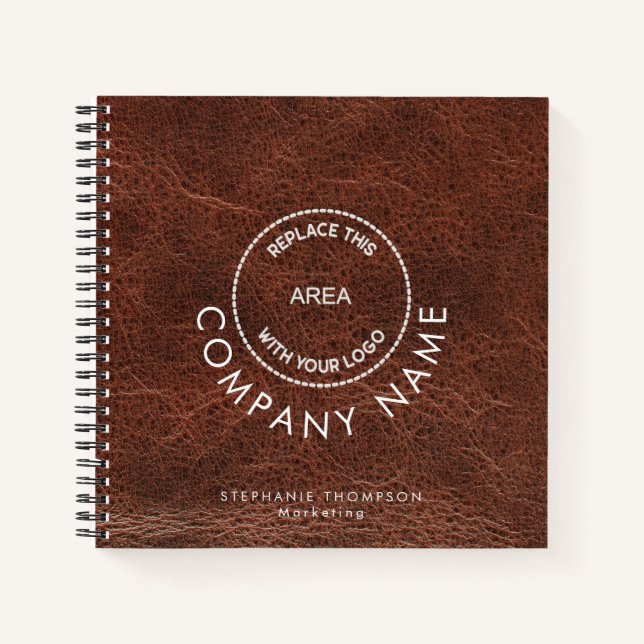 Company Employee Name Logo QR Brown Faux Leather  Notebook (Front)