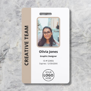 Company Employee Photo ID QR Code Beige ID Badge