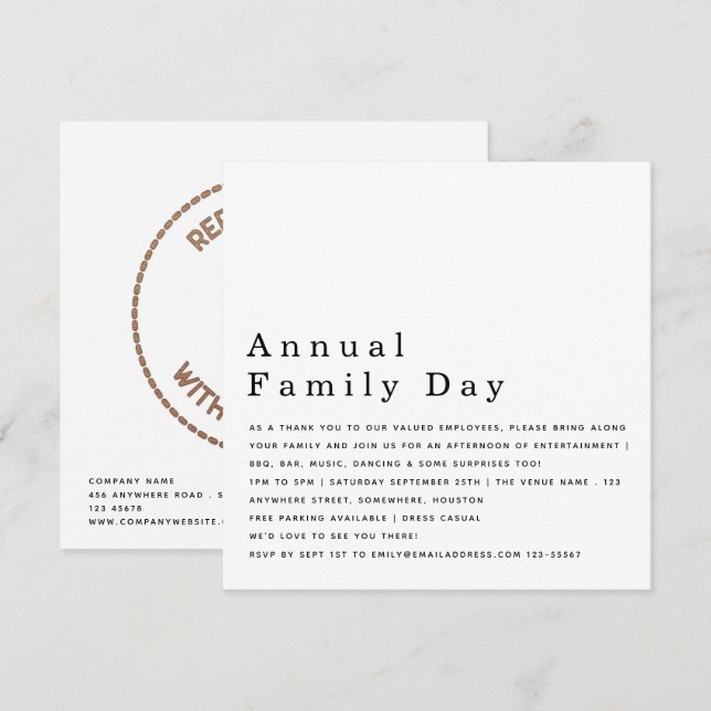 Company Family Day Business Logo White Invitation (Front/Back)