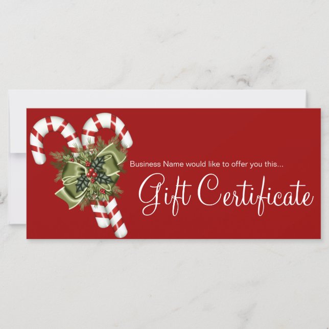 Company Gift Certificate Candy Canes & Green Bow (Front)