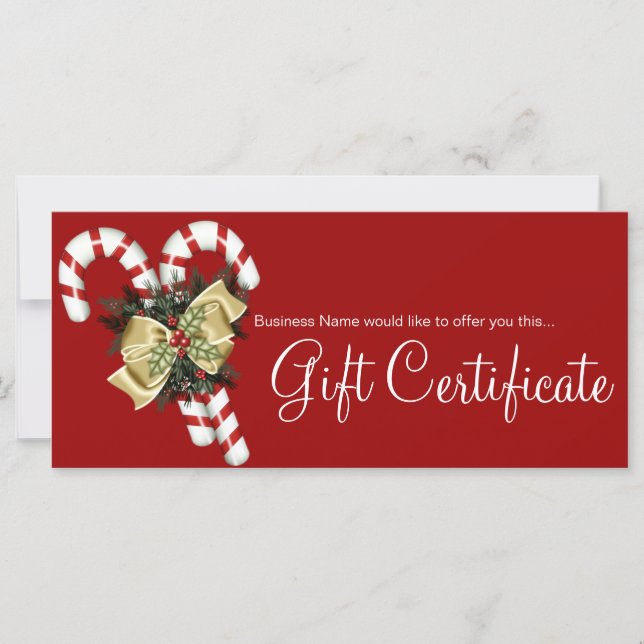 Company Gift Certificate Candy Canes & Tan Bow (Front)
