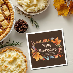 Company Happy Thanksgiving Leaves Brown Party Napkin