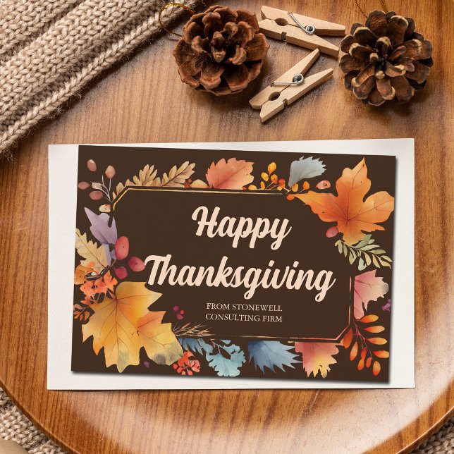 Company Happy Thanksgiving Vintage Leaves Brown Holiday Card (Creator Uploaded)