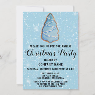 Company Holiday Christmas Party Blue Tree Snow Invitation