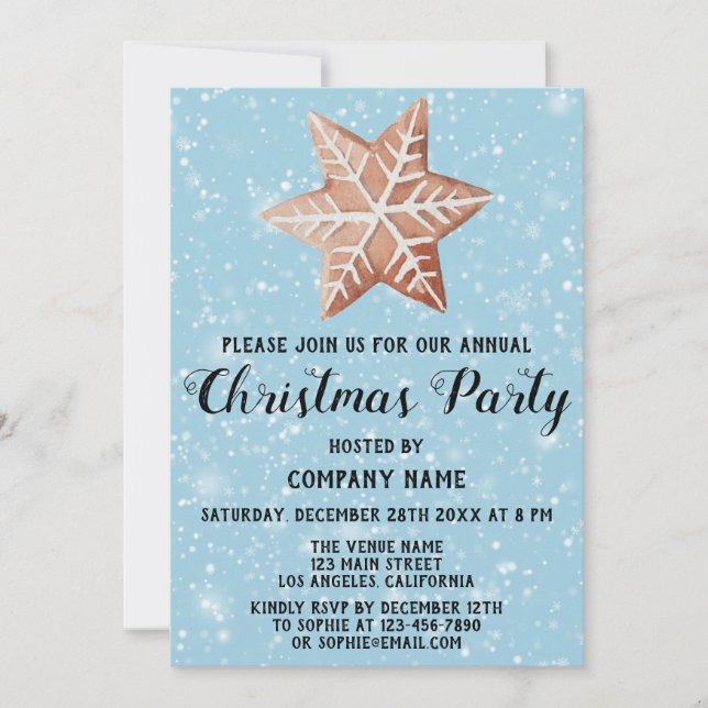 Company Holiday Christmas Party Star Blue Snow Invitation (Front)