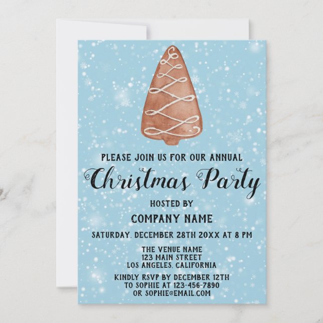 Company Holiday Christmas Party Tree Blue Snow Invitation (Front)