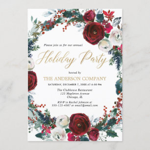Company Holiday party burgundy gold elegant Invitation