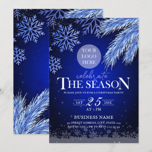 Company Holiday Party Logo Blue Winter Elegant Invitation