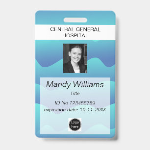 Company ID Employee photo logo blue wave name Badge