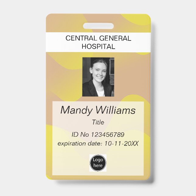 Company ID Employee photo logo yellow wave name Badge (Front)
